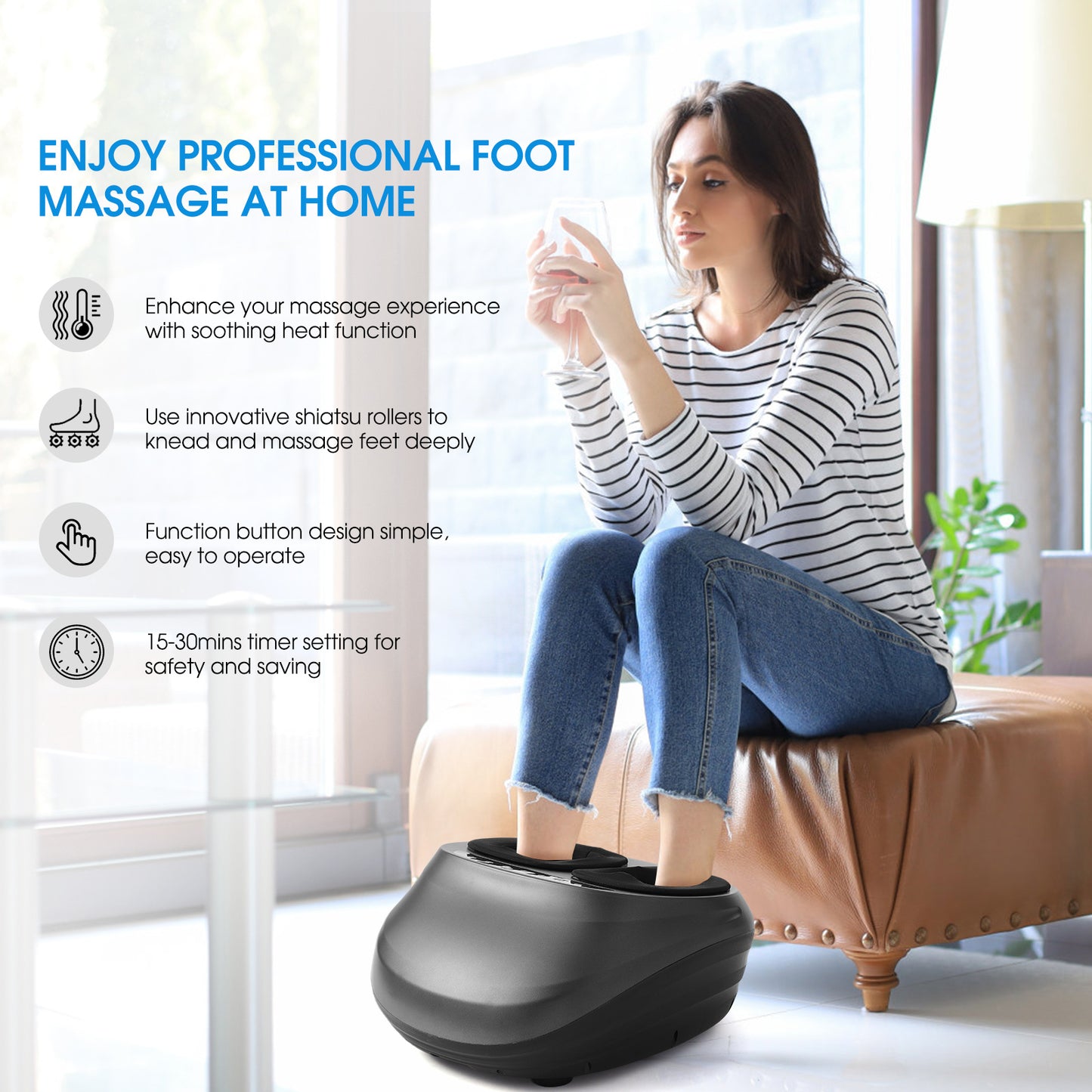 Foot Massager Machine Shiatsu Deep Kneading Electric Feet Massager for Home and Office Use