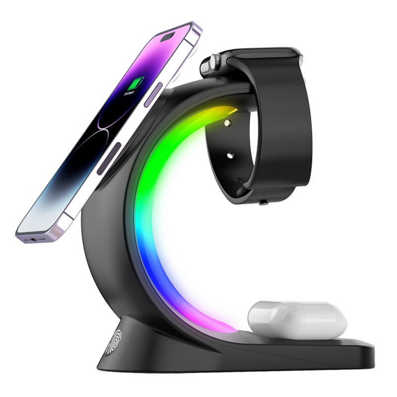 4 In 1 Magnetic wireless charger for iPhone 12- iPhone 15 series, Ear pods & Pro I-phone Watch, RGB Light charging Station - BringItHome Gadget