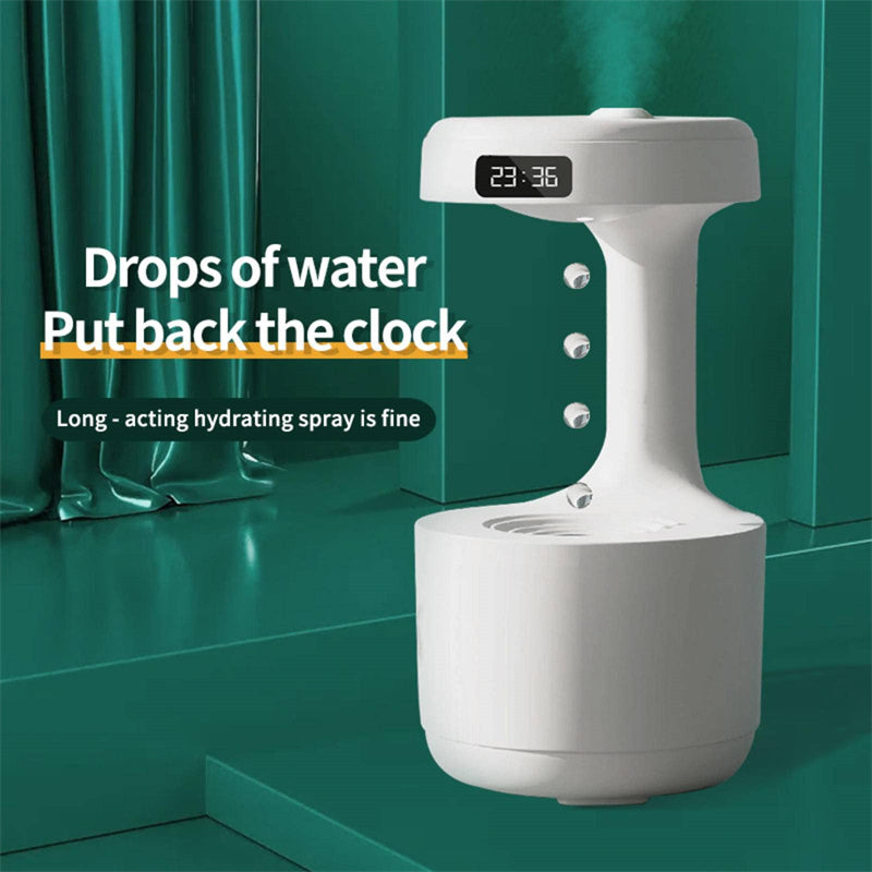 Bedroom Or Office Anti-Gravity Humidifier 600ml With Clock Water Drop Backflow Aroma Diffuser, USB Charging Silent LED display and Light Humidifier - BringItHome Gadget