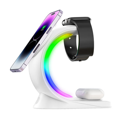 4 In 1 Magnetic wireless charger for iPhone 12- iPhone 15 series, Ear pods & Pro I-phone Watch, RGB Light charging Station - BringItHome Gadget